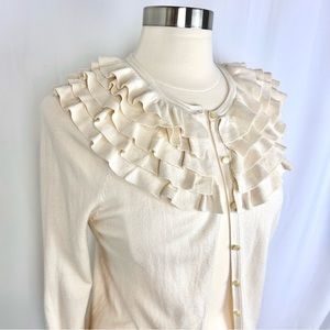 NWT! Ralph Lauren Cream White Silk Ruffle Cardigan Sweater Size Small